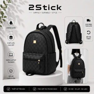 Balo 2Stick – Hoạ Tiết Kẻ Ô, Thiết Kế Hiện Đại, Laptop 15.6 Inch – DM006
